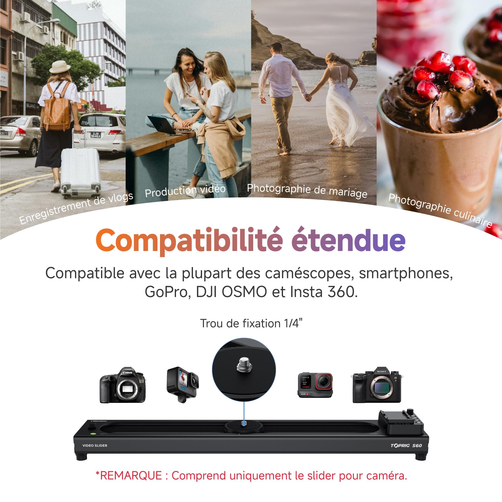 Toprig S60 Slider Motorisé 60cm Rail Vidéo Bluetooth 4kg