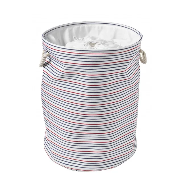 LEVASSEUR Salle de bain panier à linge pliable 60L rayé blanc