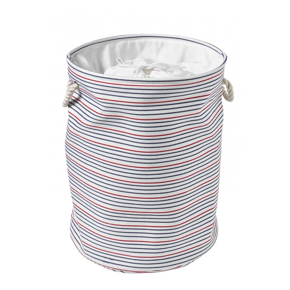 LEVASSEUR Salle de bain panier à linge pliable 60L rayé blanc