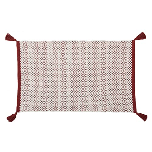 Levasseur tapis de bain coton tissé terracotta pompons 50x80cm