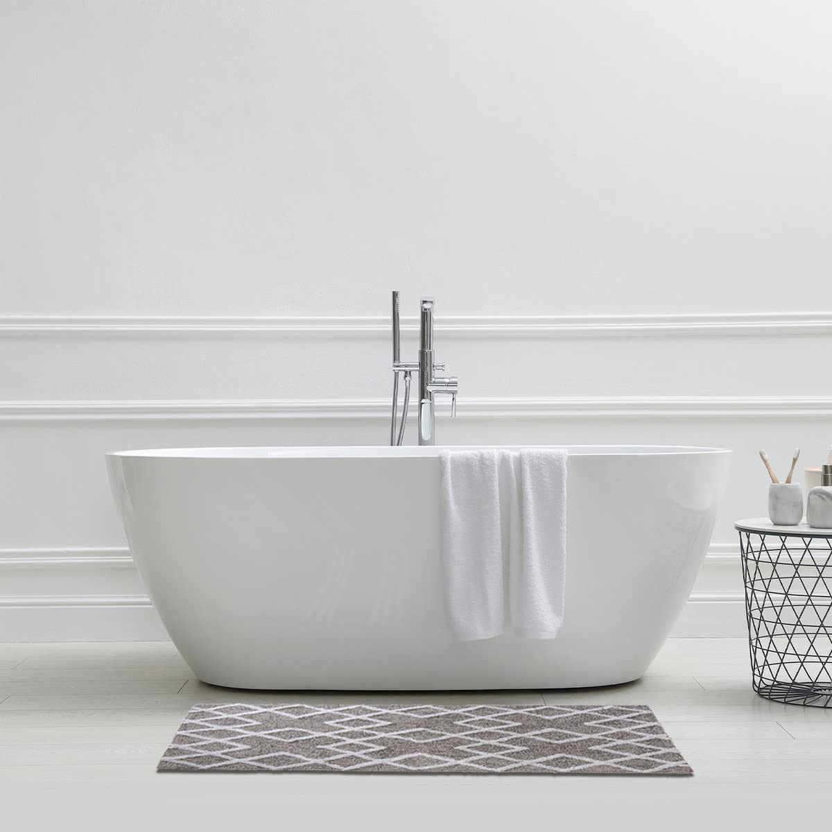 Levasseur Sol tapis 60x120 cm gris losanges coton