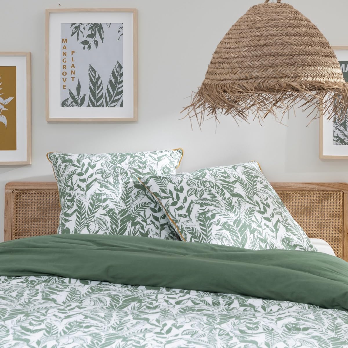 Levasseur Linge de lit Mangrove parure coton vert 260x240