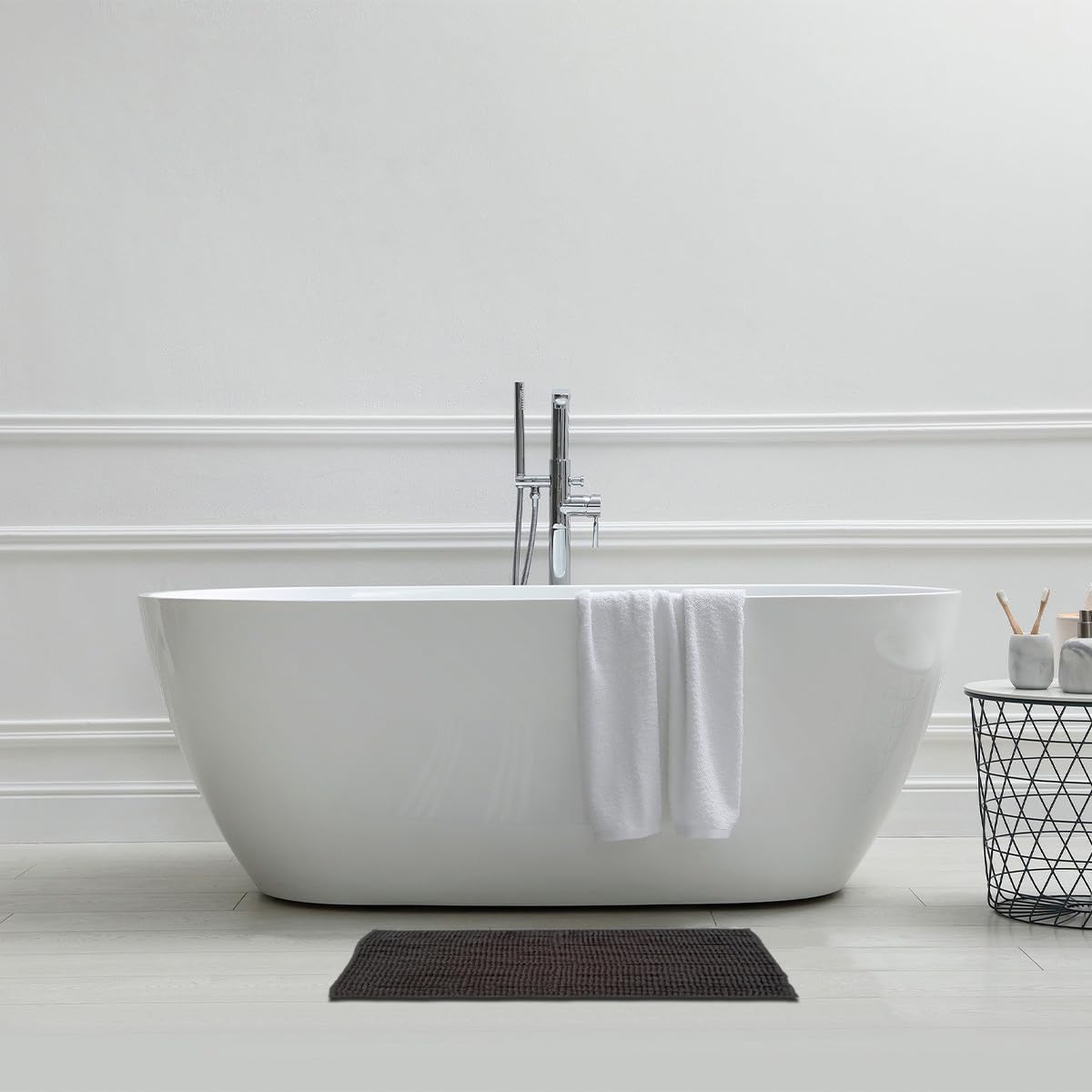 LEVASSEUR Stripy tapis de bain chenille anthracite 50x70cm