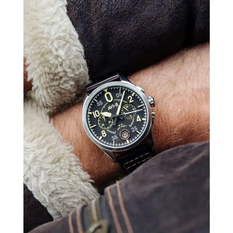 La Boutique du Pilote Montres AVI-8 Spitfire montre acier noir 42 mm