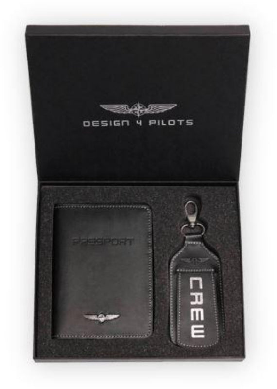 Design4Pilots coffret protège passeport + étiquette bagage cuir