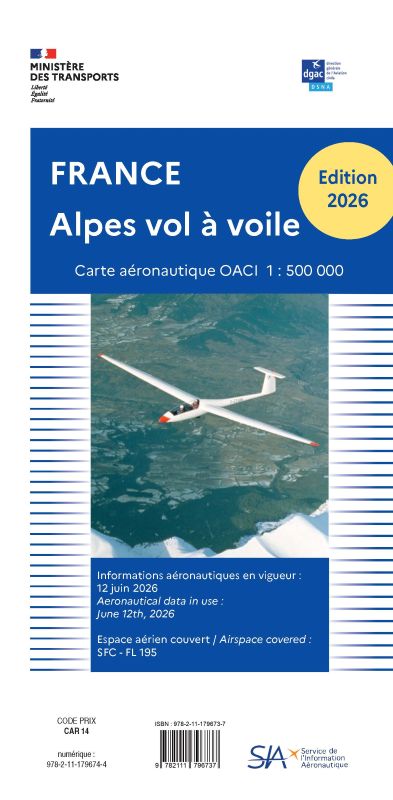 SIA Carte VFR France Alpes vol à voile 2026 carte 1/500 000