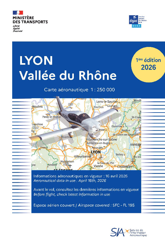 La Boutique du Pilote Lyon Vallée Rhône carte VFR 2026 1/250 000