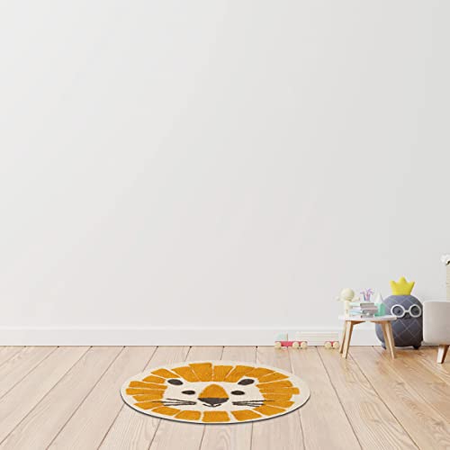 LEVASSEUR Kids tapis enfant rond coton lion 70x70 cm