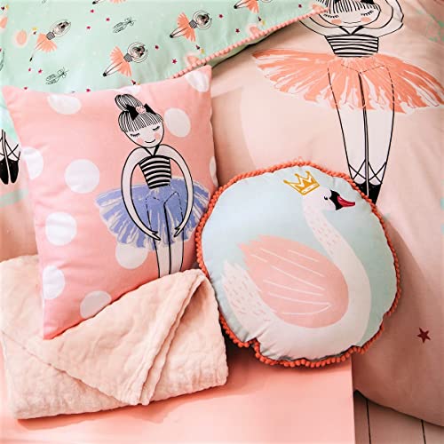 LEVASSEUR Kids coussin rond coton cygne bleu rose 35cm