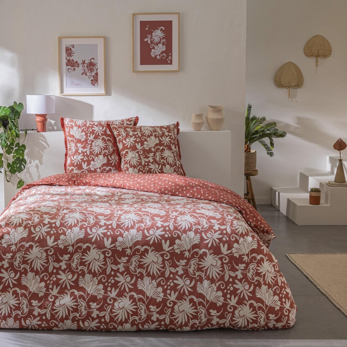 LEVASSEUR Noria Parure de Lit 260x240 Terracotta Coton 57 Fils