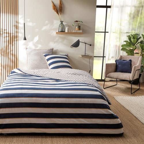 LEVASSEUR Nolwenn parure de lit coton bleu 260x240cm rayures