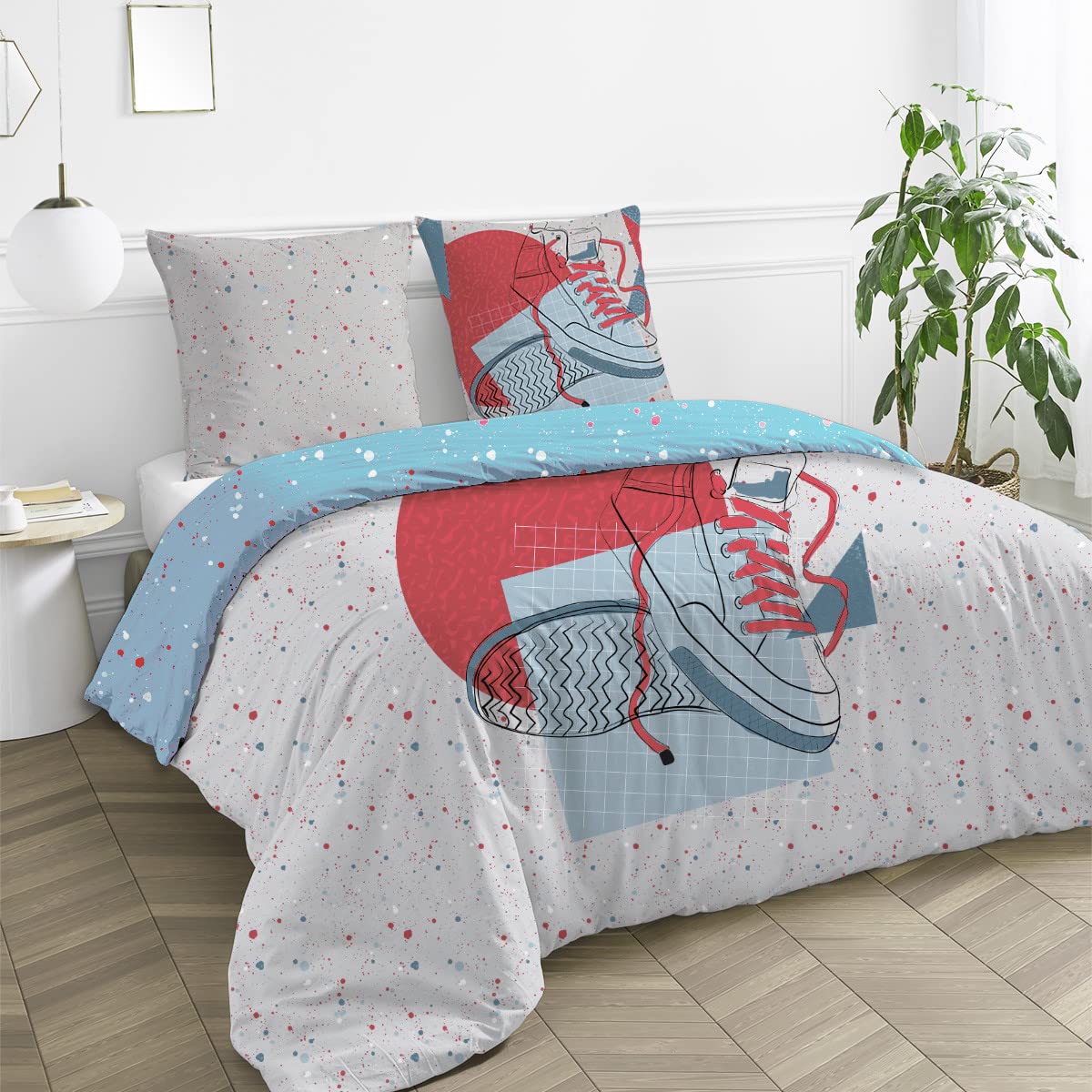 Future Home Cool Parure de Lit Coton Blanc Rouge 140x200cm