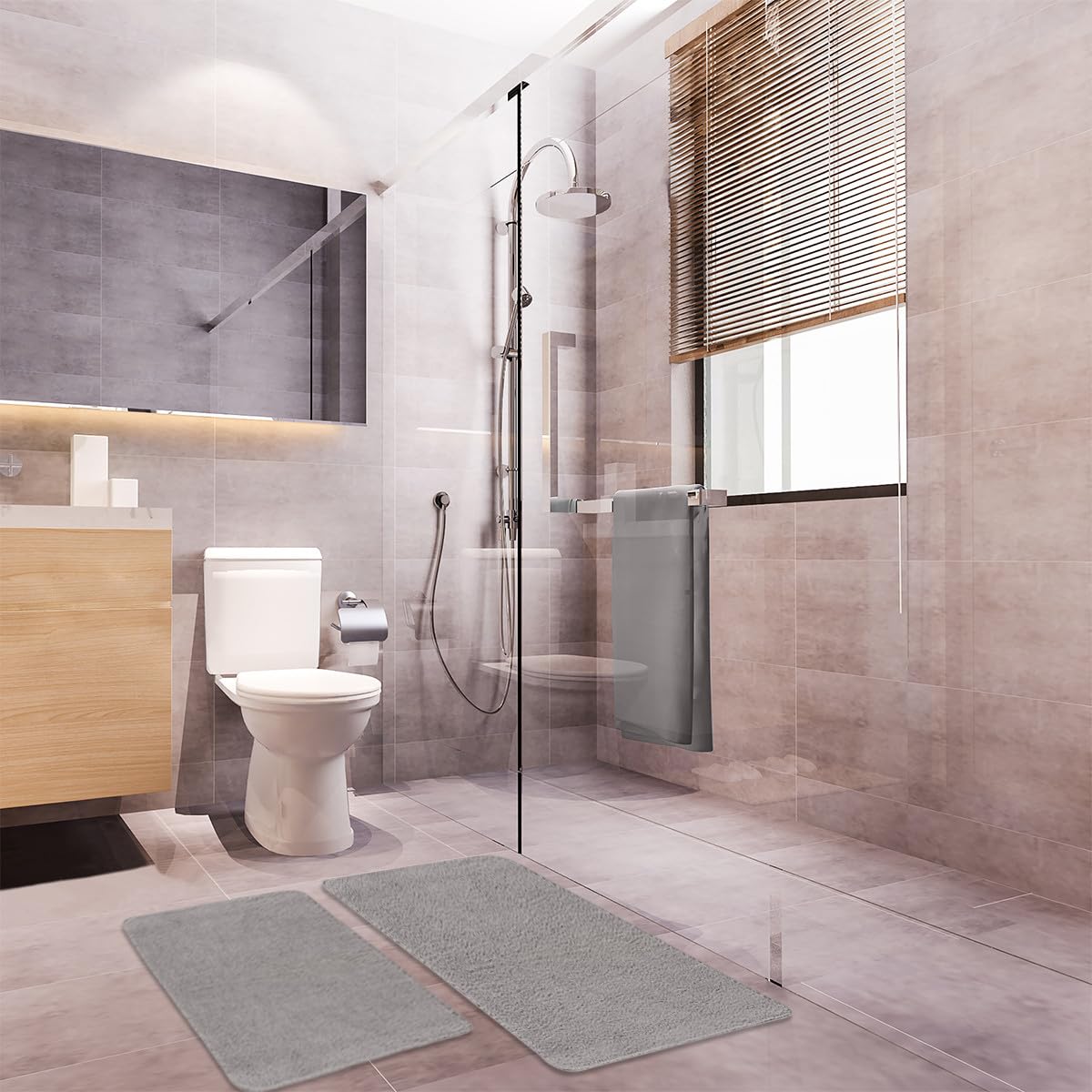 Levasseur Polynésie lot 2 tapis de bain gris 60x120 antiderspant