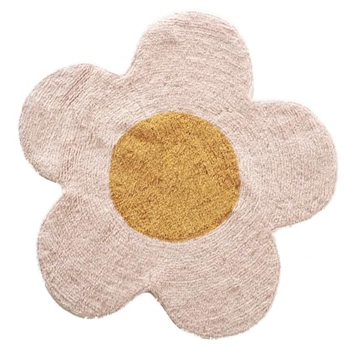 LEVASSEUR Kids tapis enfant fleur coton marguerite rose 80x80cm