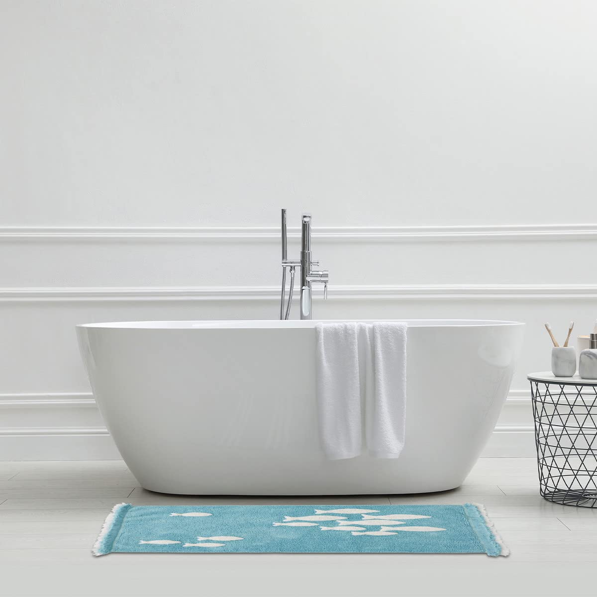 Levasseur Salle de bain tapis coton bleu 60x120 cm glacier