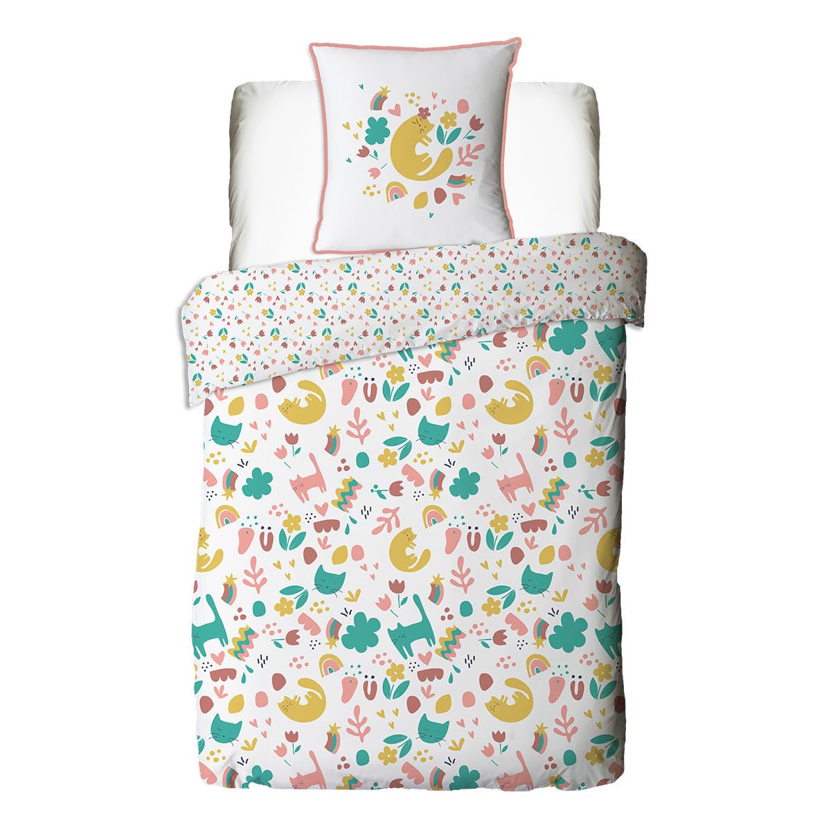 Future Home Kids Parure de Lit 140x200 Chat Fille Coton