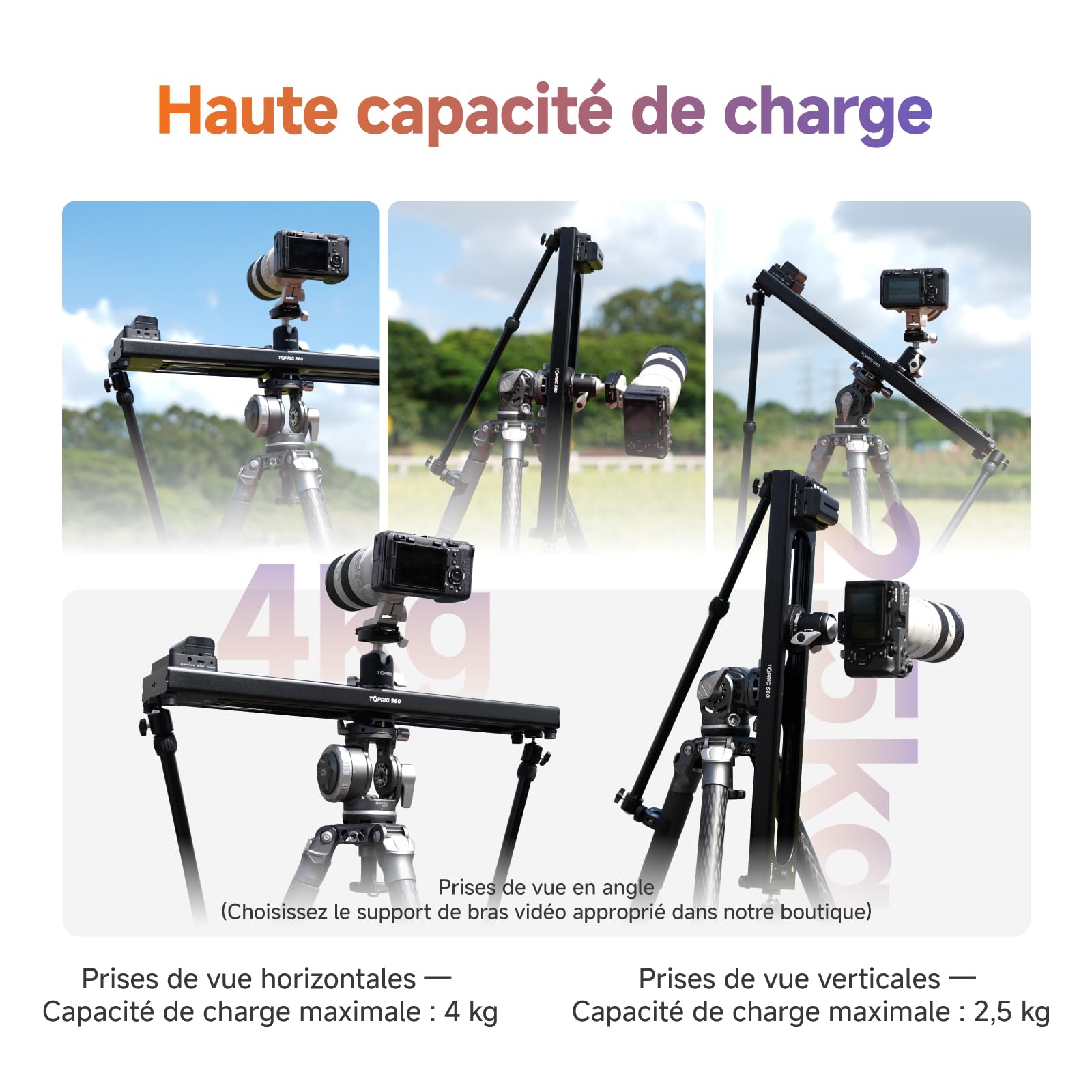 Toprig S60 Slider Motorisé 60cm Rail Vidéo Bluetooth 4kg