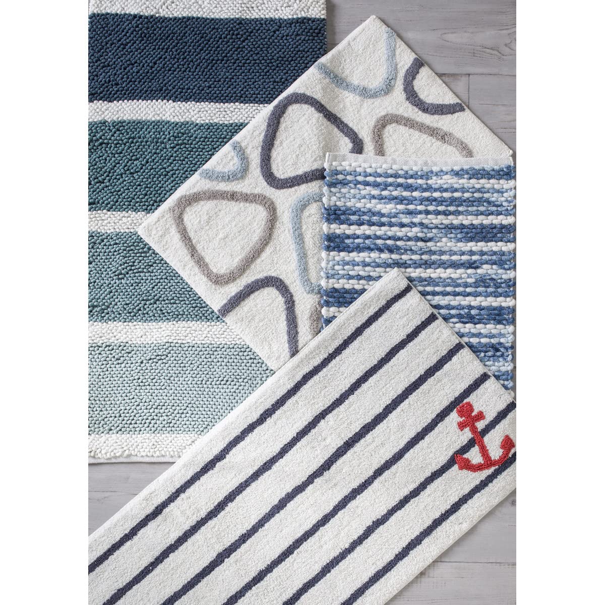LEVASSEUR Salle de bain tapis de bain rayures bleu 60x120cm