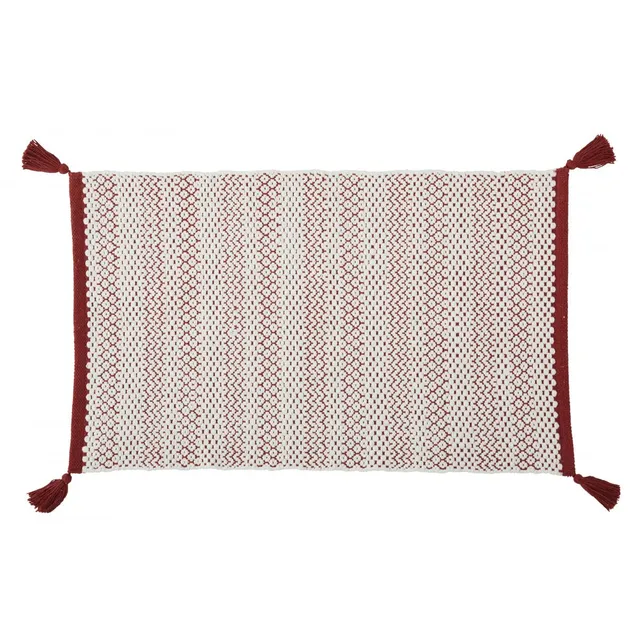 Levasseur tapis de bain coton tissé terracotta pompons 50x80cm