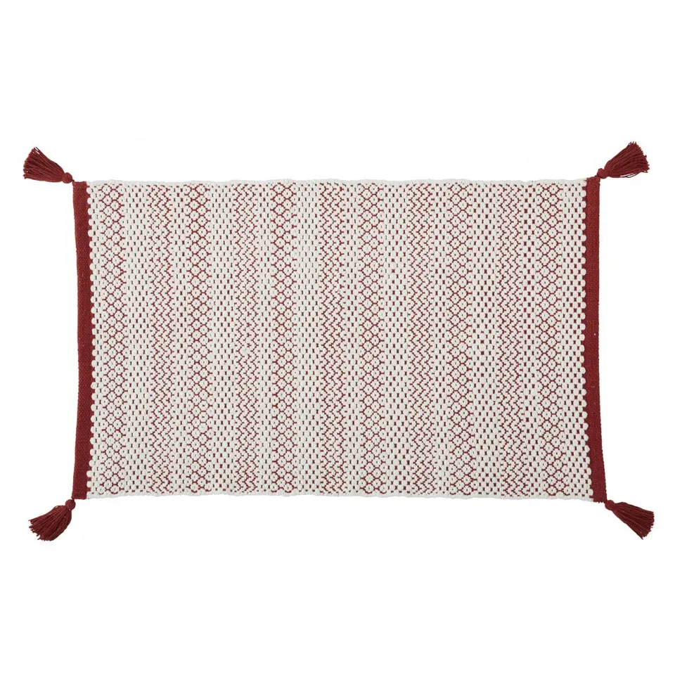 Levasseur tapis de bain coton tissé terracotta pompons 50x80cm