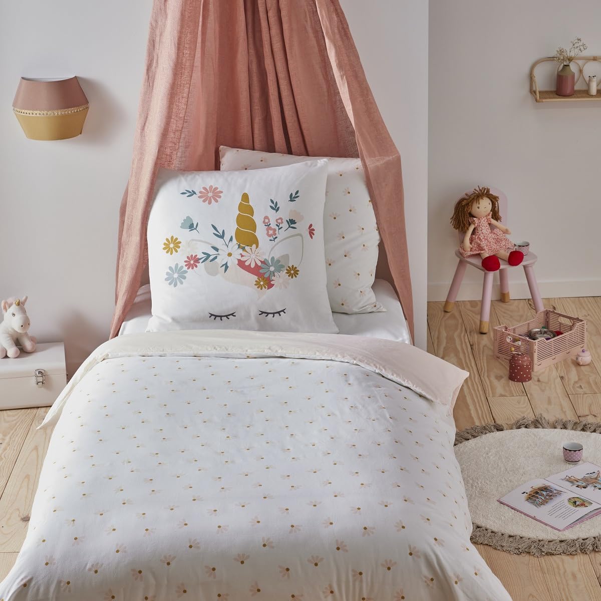 Levasseur Kids Licorne parure lit enfant rose 140x200cm