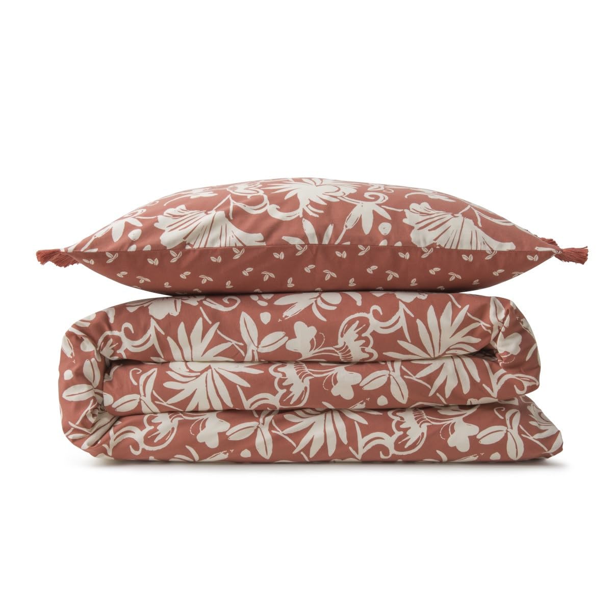 LEVASSEUR Noria Parure de Lit 260x240 Terracotta Coton 57 Fils