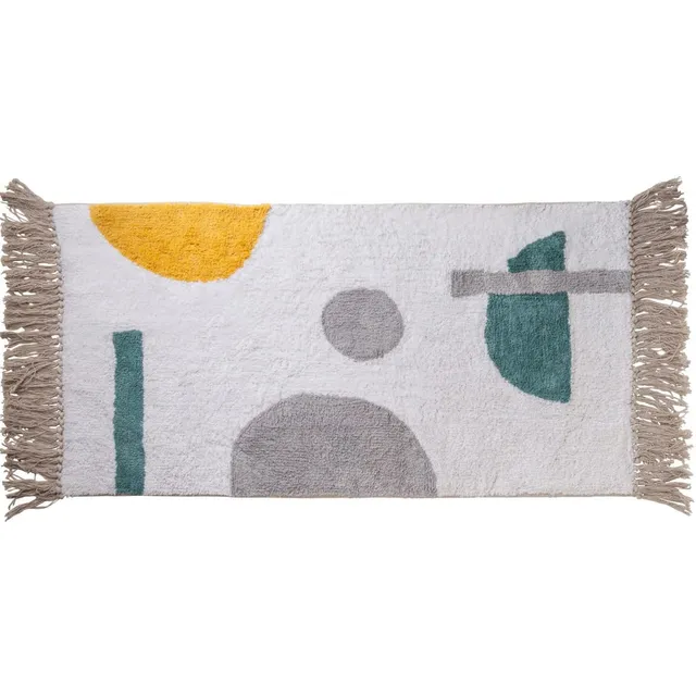 LEVASSEUR Abstrait Tapis Coton à Franges Vert 60x120cm