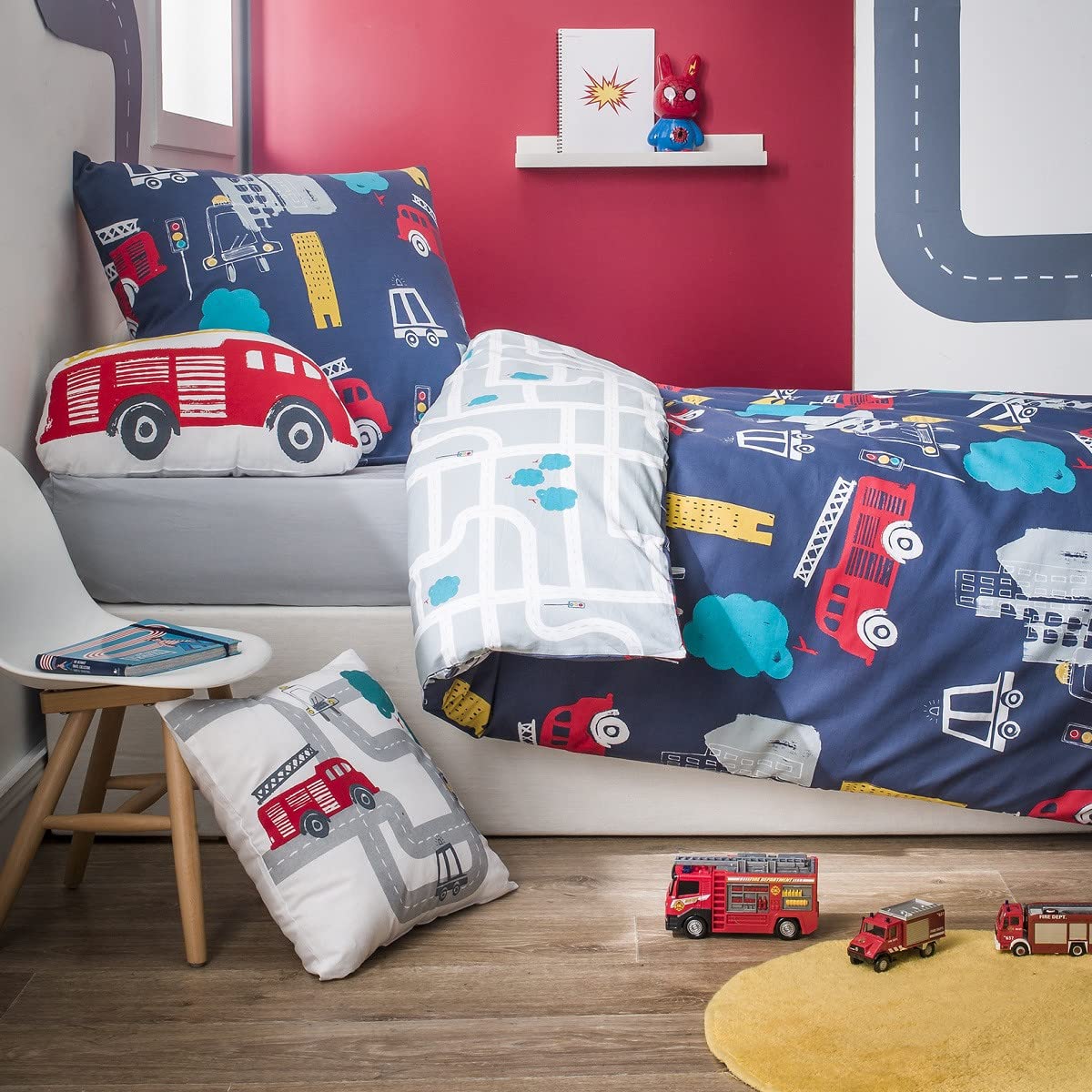 Levasseur Kids Coussin coton blanc Circuit 40x40cm lavable