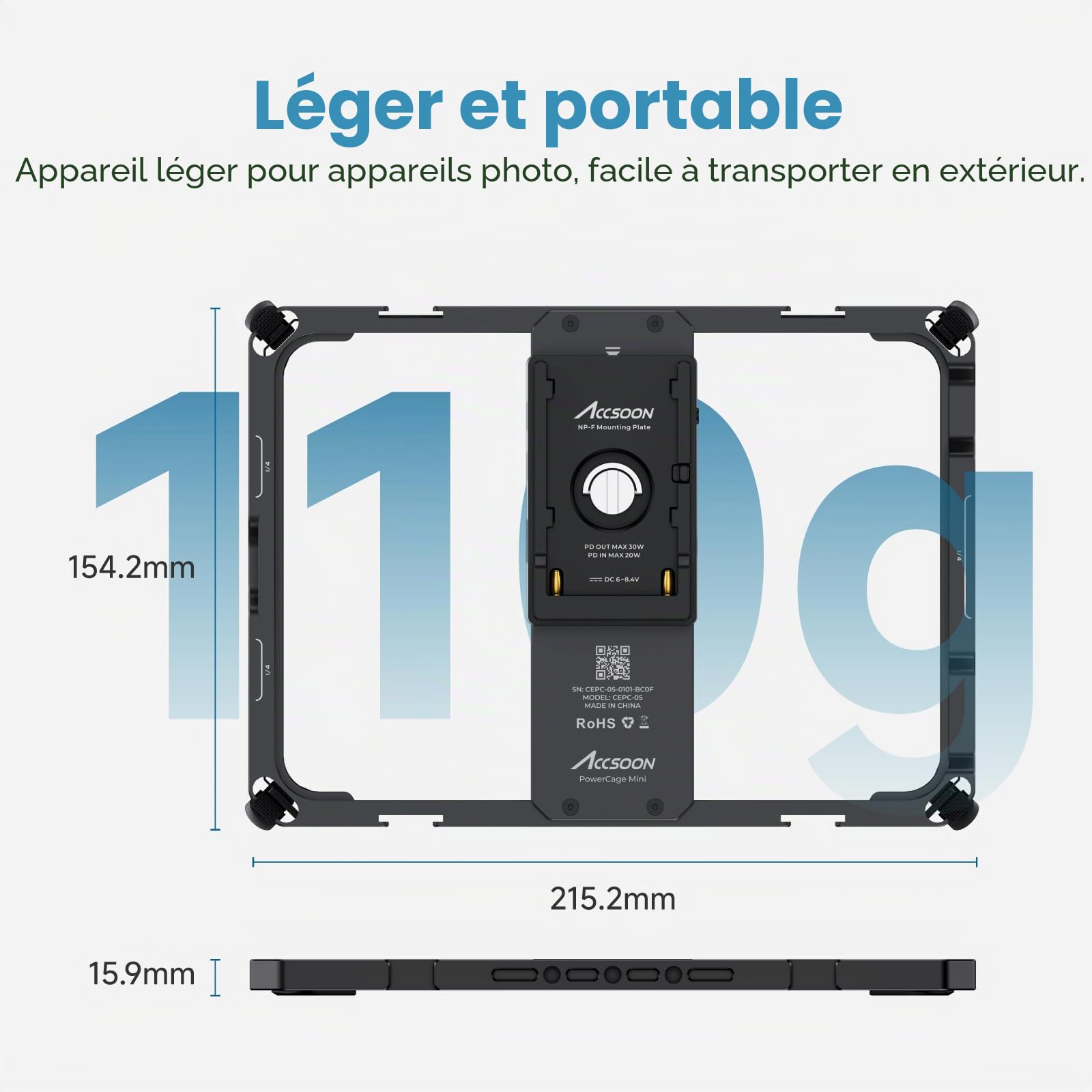 Accsoon PowerCage Mini Cage iPad Mini 6 A17 Pro 8,3 pouces NP-F