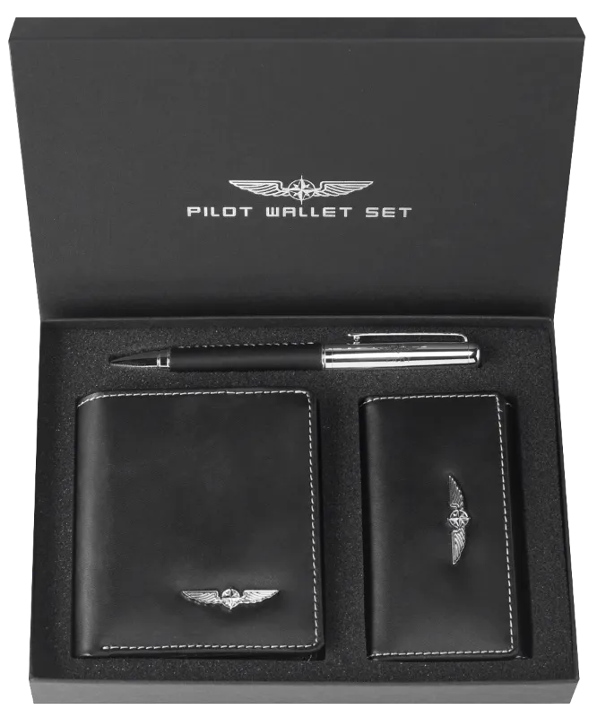 Coffret pilote portefeuille étui clés stylo cuir protection RFID