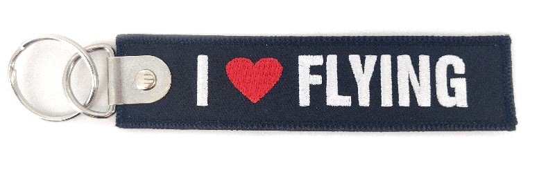 La Boutique du Pilote I Love Flying porte-clés flamme brodé