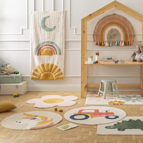 Levasseur Kids Tracteur tapis rond coton rouge 80x80