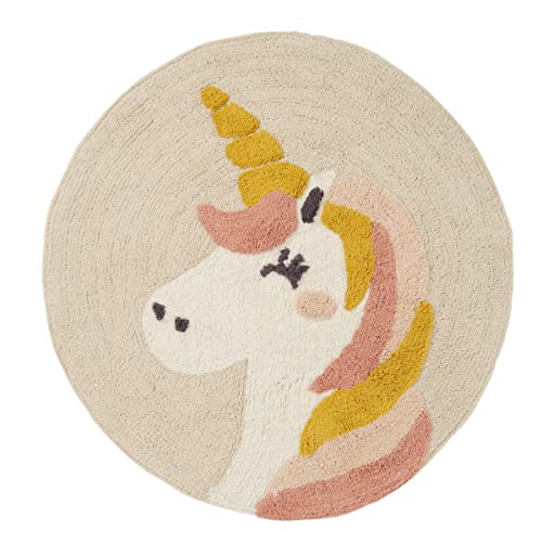 LEVASSEUR Kids Tapis Rond Enfant 70x70cm Licorne Écru