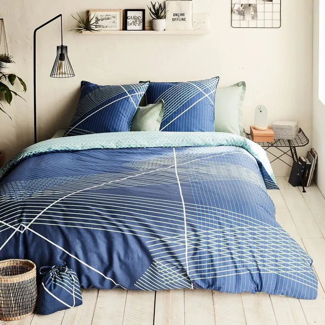 Future Home parure de lit 260x240 bleu coton 57 fils Oeko-Tex