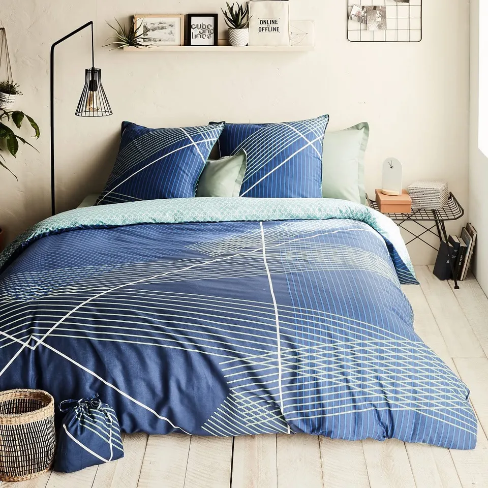 Future Home parure de lit 260x240 bleu coton 57 fils Oeko-Tex