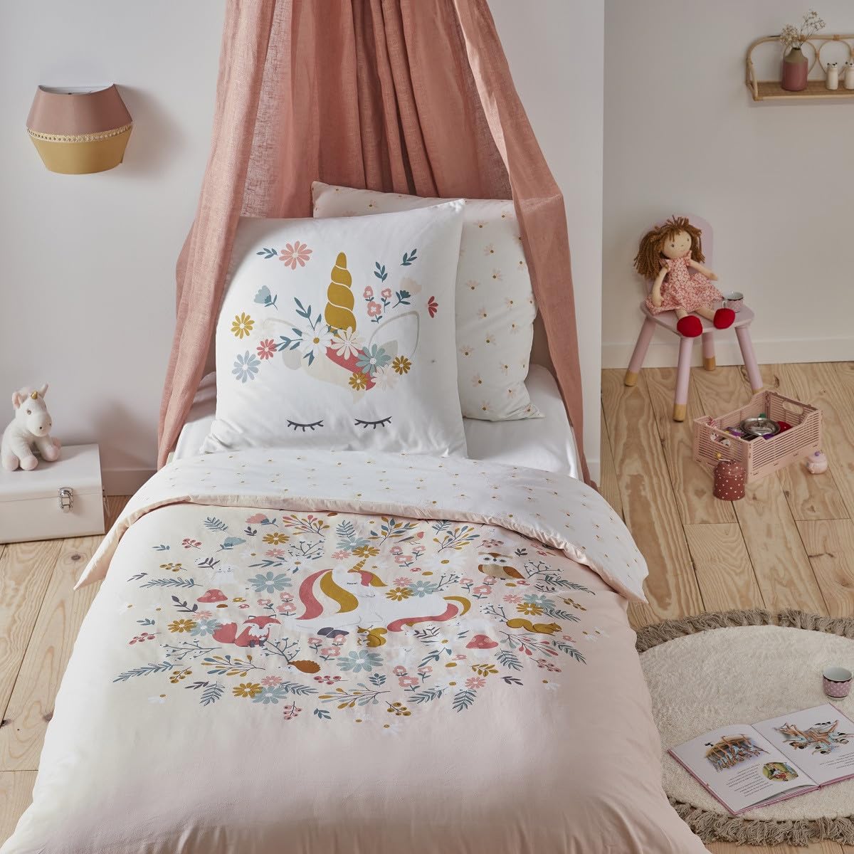 Levasseur Kids Licorne parure lit enfant rose 140x200cm