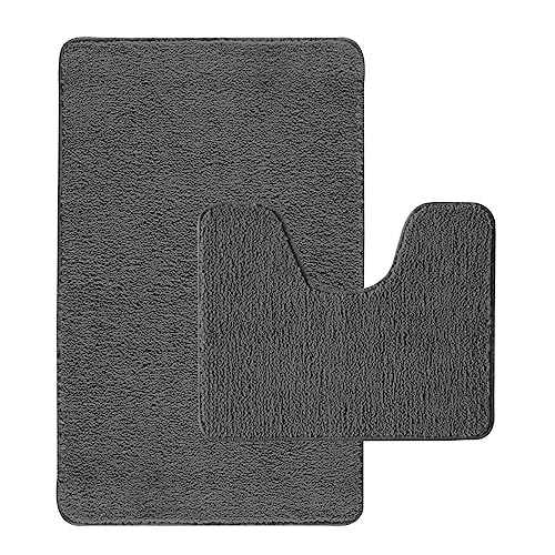 Levasseur Polynésie lot 2 tapis de bain anthracite 50x80 antidrap