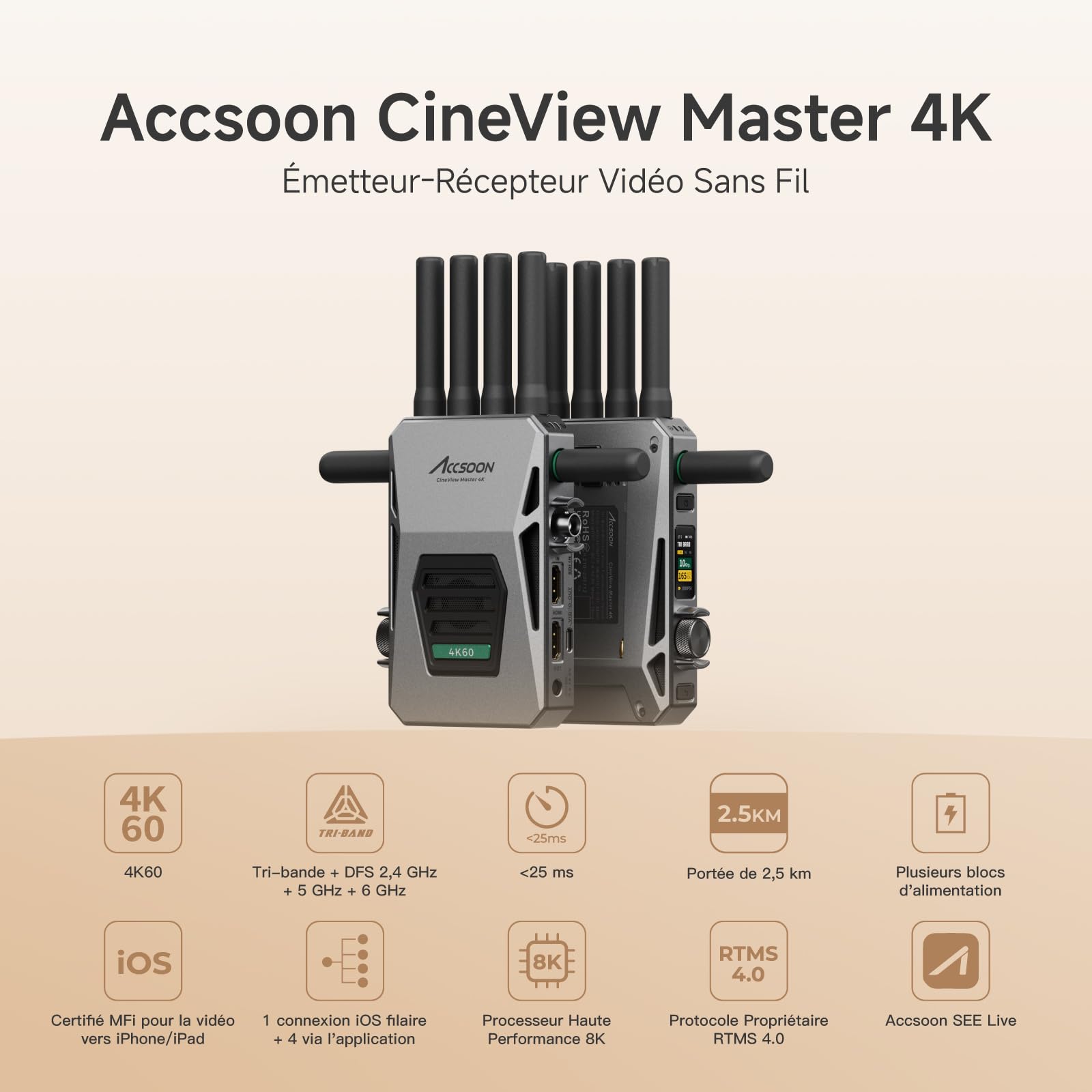 Accsoon CineView Master 4K Transmetteur Vidéo HDMI SDI 2,5 km