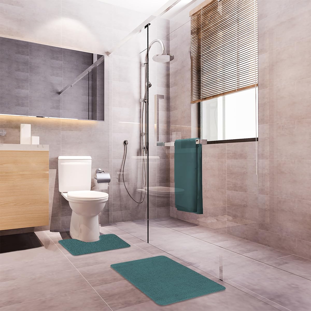 Levasseur Polynésie Tapis de Bain 50x80 cm Bleu Paon Antidérapant