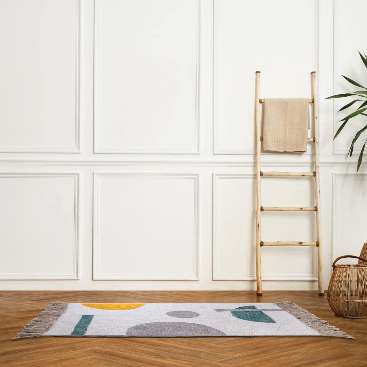 LEVASSEUR Abstrait Tapis Coton à Franges Vert 60x120cm