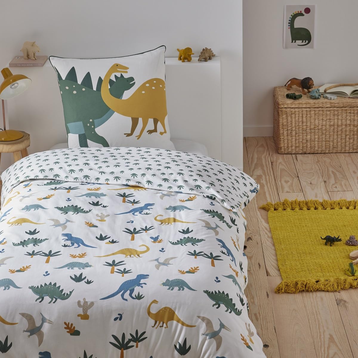 LEVASSEUR Kids parure lit dinosaure 140x200cm coton 2 pièces