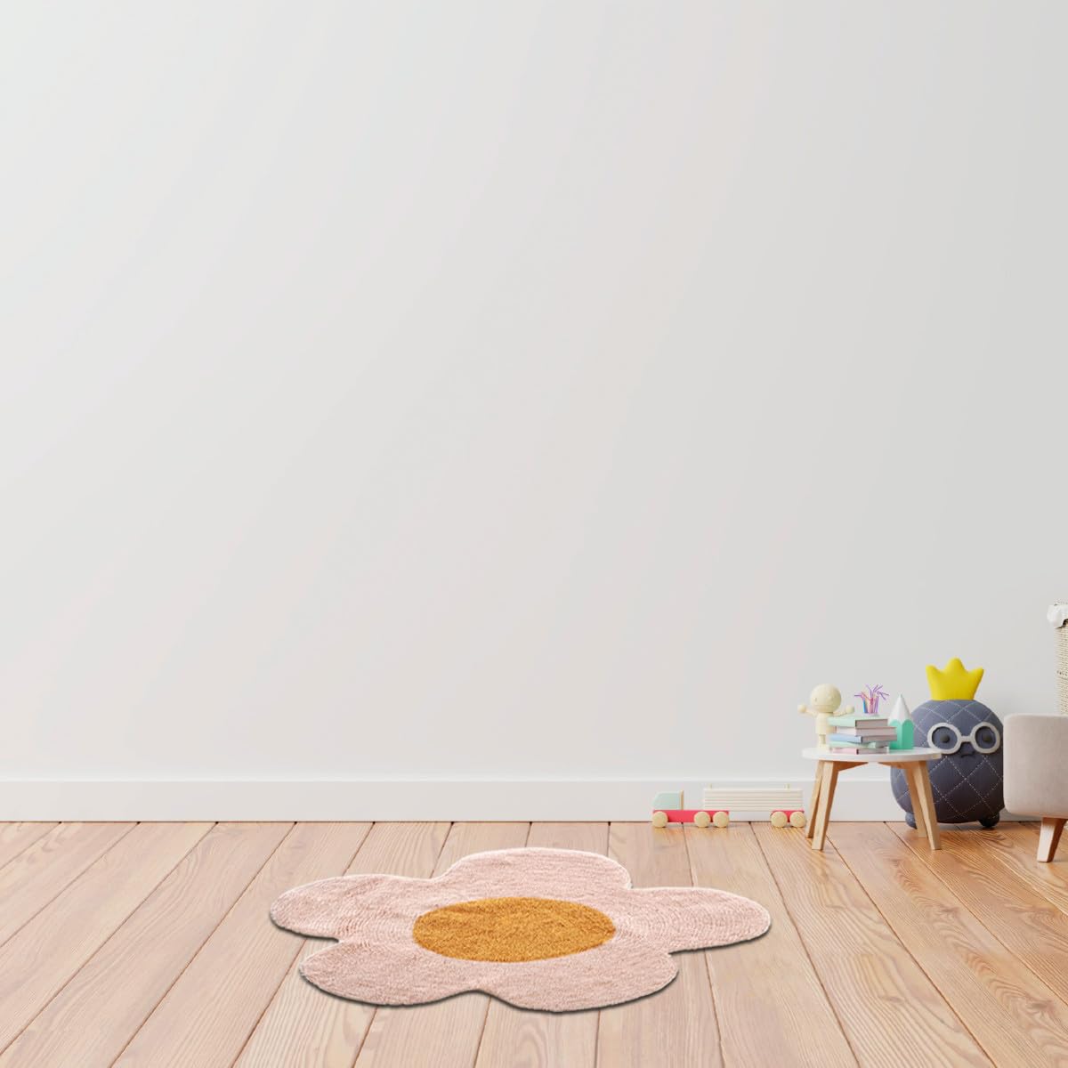 LEVASSEUR Kids tapis enfant fleur coton marguerite rose 80x80cm