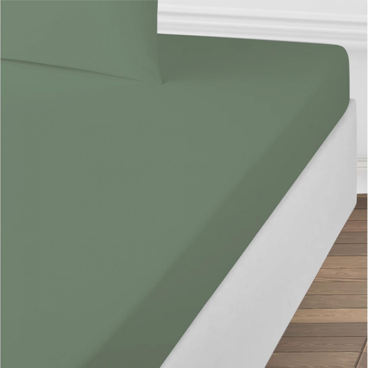 LEVASSEUR Linge de lit drap-housse coton 180x200 eucalyptus 57 fils