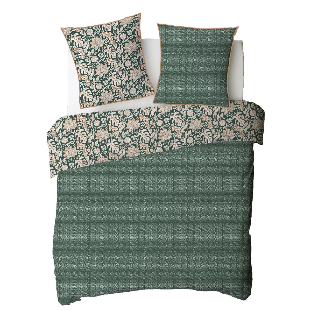 LEVASSEUR parure de lit coton vert 260x240cm floral