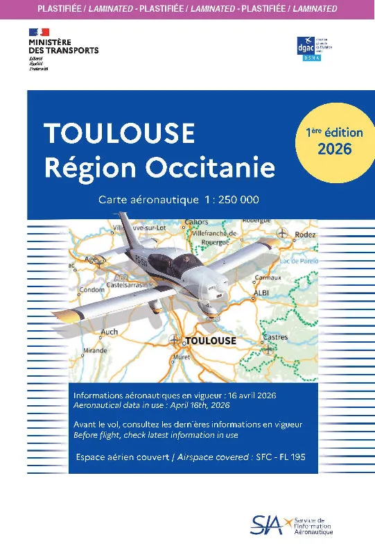 SIA Cartographie Carte VFR Toulouse 2026 plastifiée 1/250 000