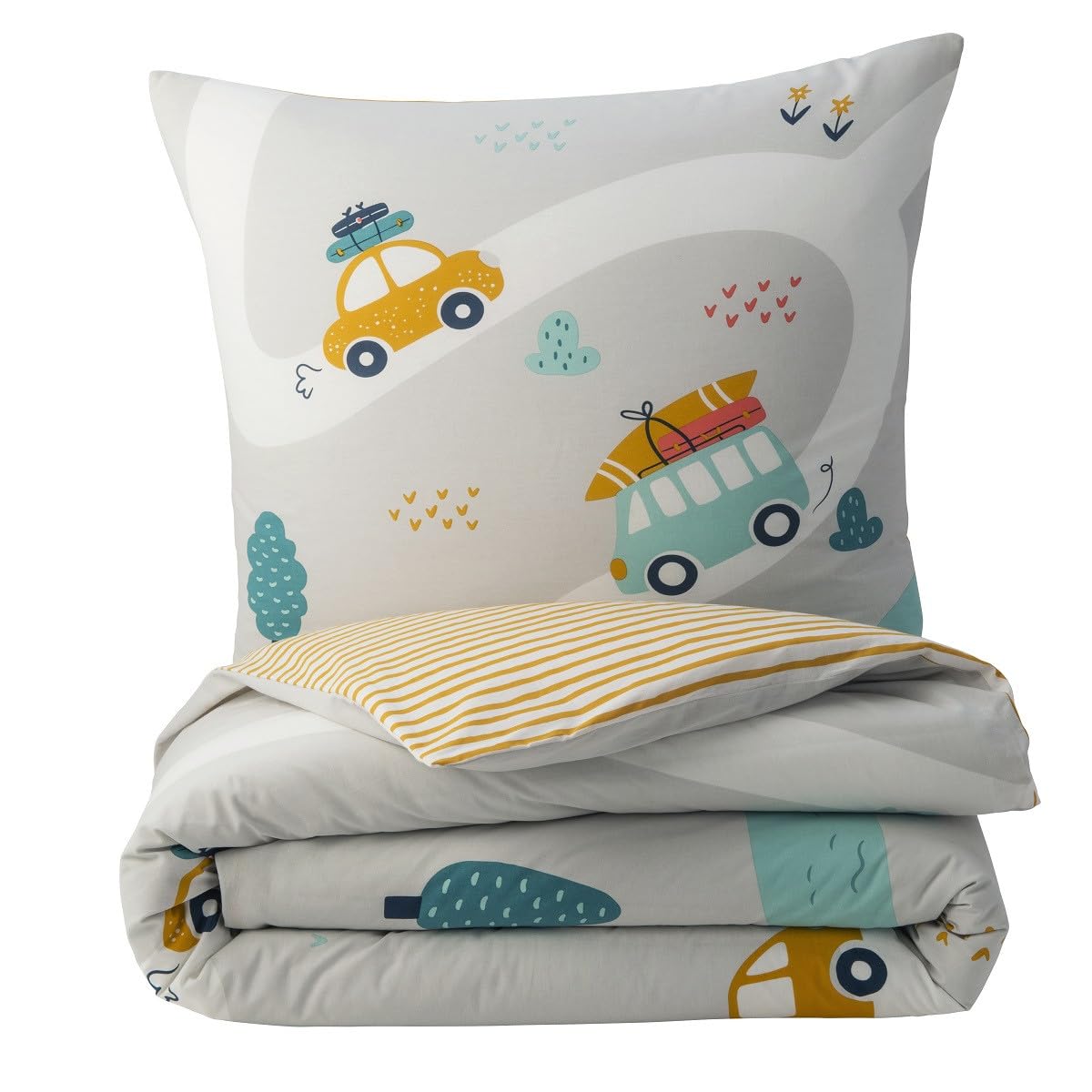 Future Home Kids Parure de Lit 140x200 Voiture Garçon Gris