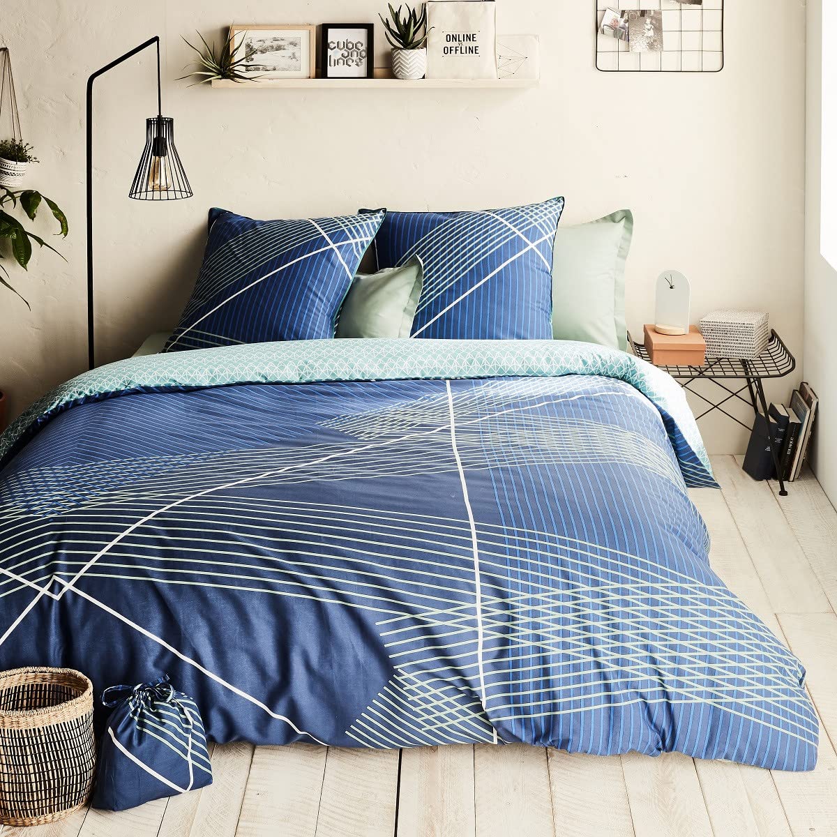 Future Home parure de lit 260x240 bleu coton 57 fils Oeko-Tex