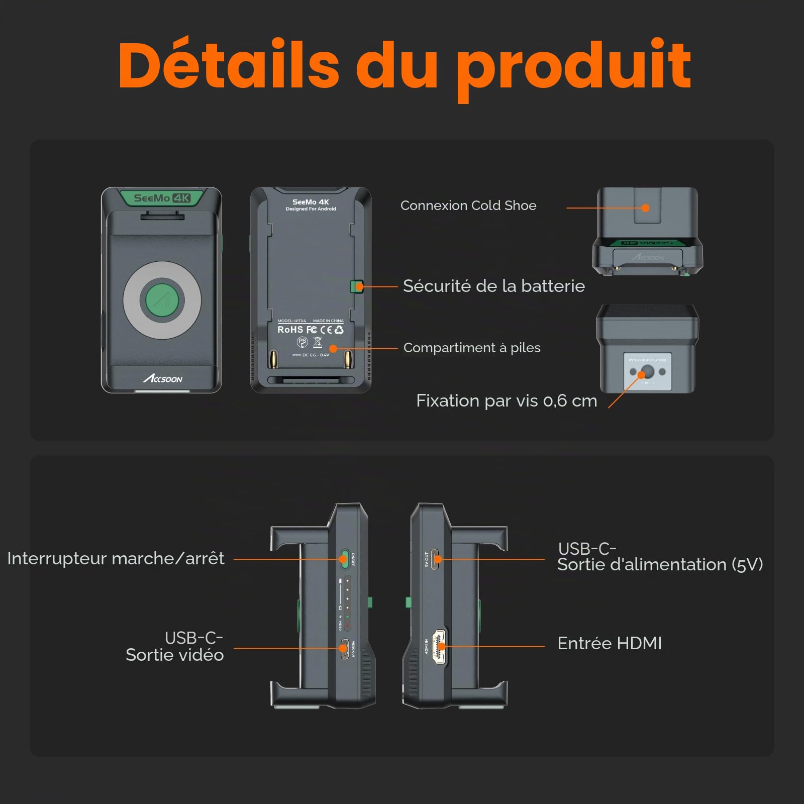 Accsoon SeeMo 4K Adaptateur HDMI moniteur vidéo Android 4K
