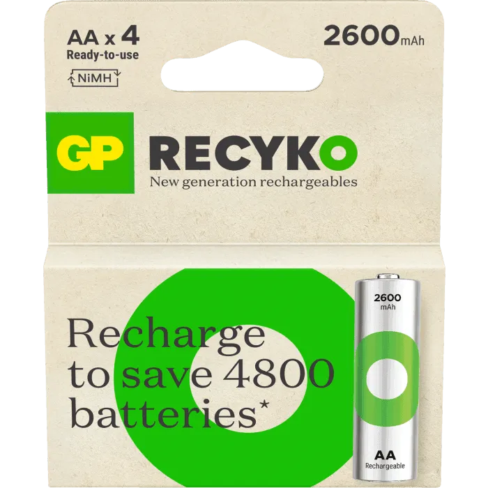 GP Recyko AA 2600mAh Piles Rechargeables Lot de 4 NiMH